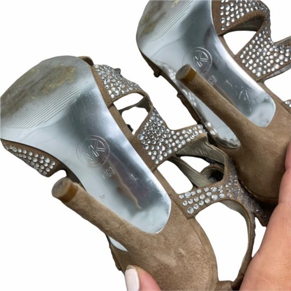 MICHAEL Michael Kors Jeweled Bling Strappy Brown Suede Slingback Stiletto Size6M - Picture 9 of 11